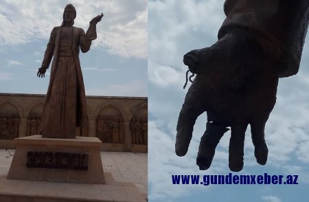 "Nizami" heykəlinin barmaqlarını sındırdılar - Parkda vandalizm (FOTOLAR)