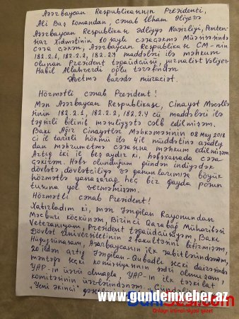 Habil Vəliyev prezidentə müraciət etdi - ƏFV OLUNMASINI XAHİŞ EDİR