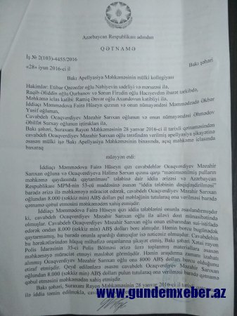 Fikrət Məmmədovun Suraxanıdakı əməkdaşları məhkəmə qətnaməsini icra etmirlər - ŞOK  OLAY 