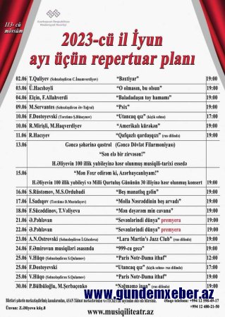 Azərbaycan Dövlət Akademik Musiqili Teatrının iyun ayındakı tamaşalar.
