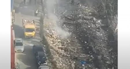 Bakının mərkəzində zibili daşımaq əvəzinə yandırırlar:  Ekologiyanı qorumaq budur? - Video